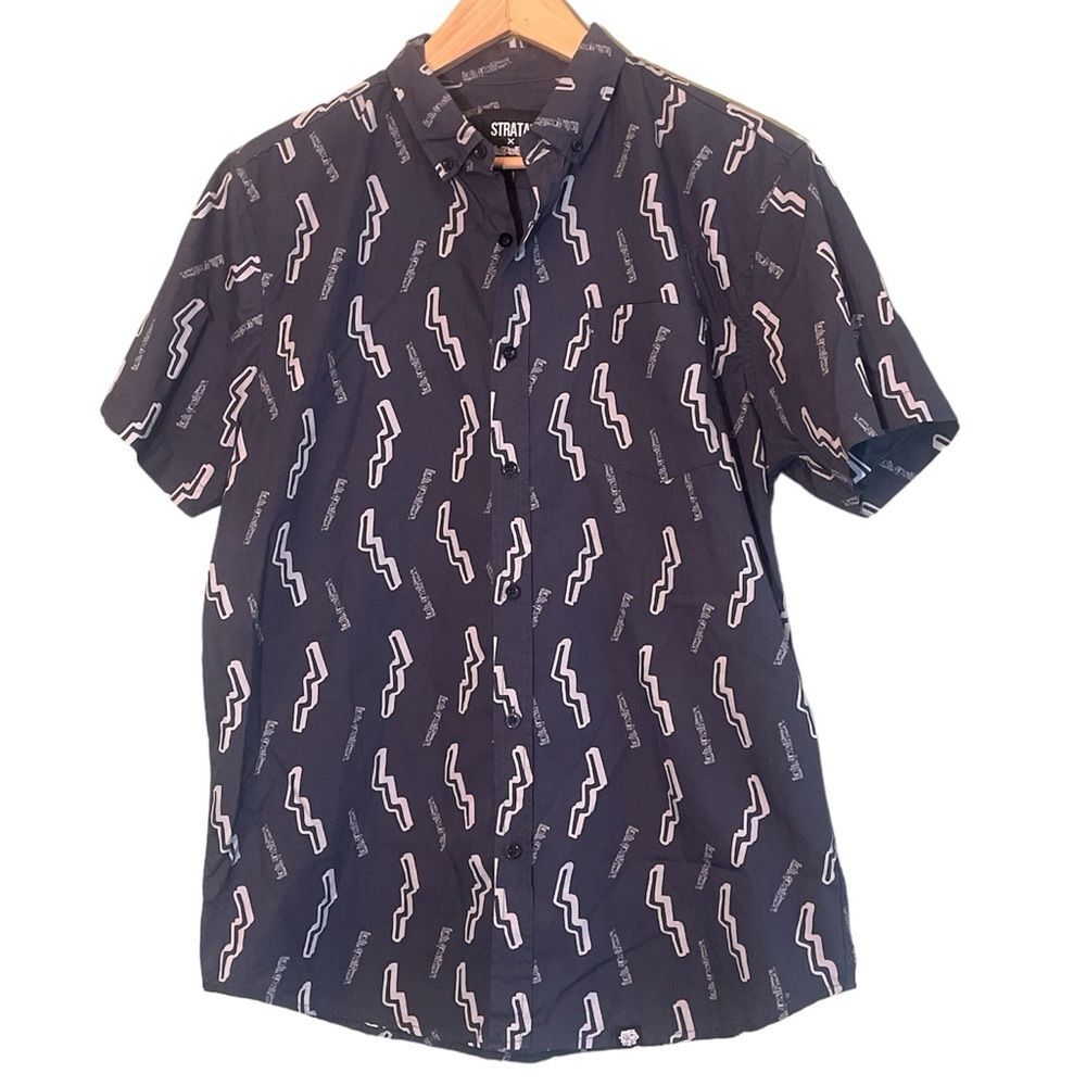 Strata Lollapalooza Grey Novelty Button Down Short Sleeve Shirt  Sz L